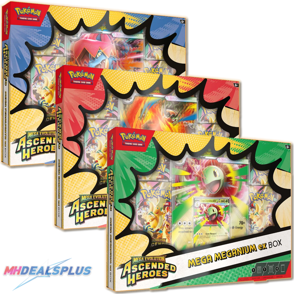 (Pre-Order) Pokemon Ascended Heroes Mega ex Box Set of 3 (Mega Meganium ex. Mega Emboar ex. Mega Feraligatr ex)