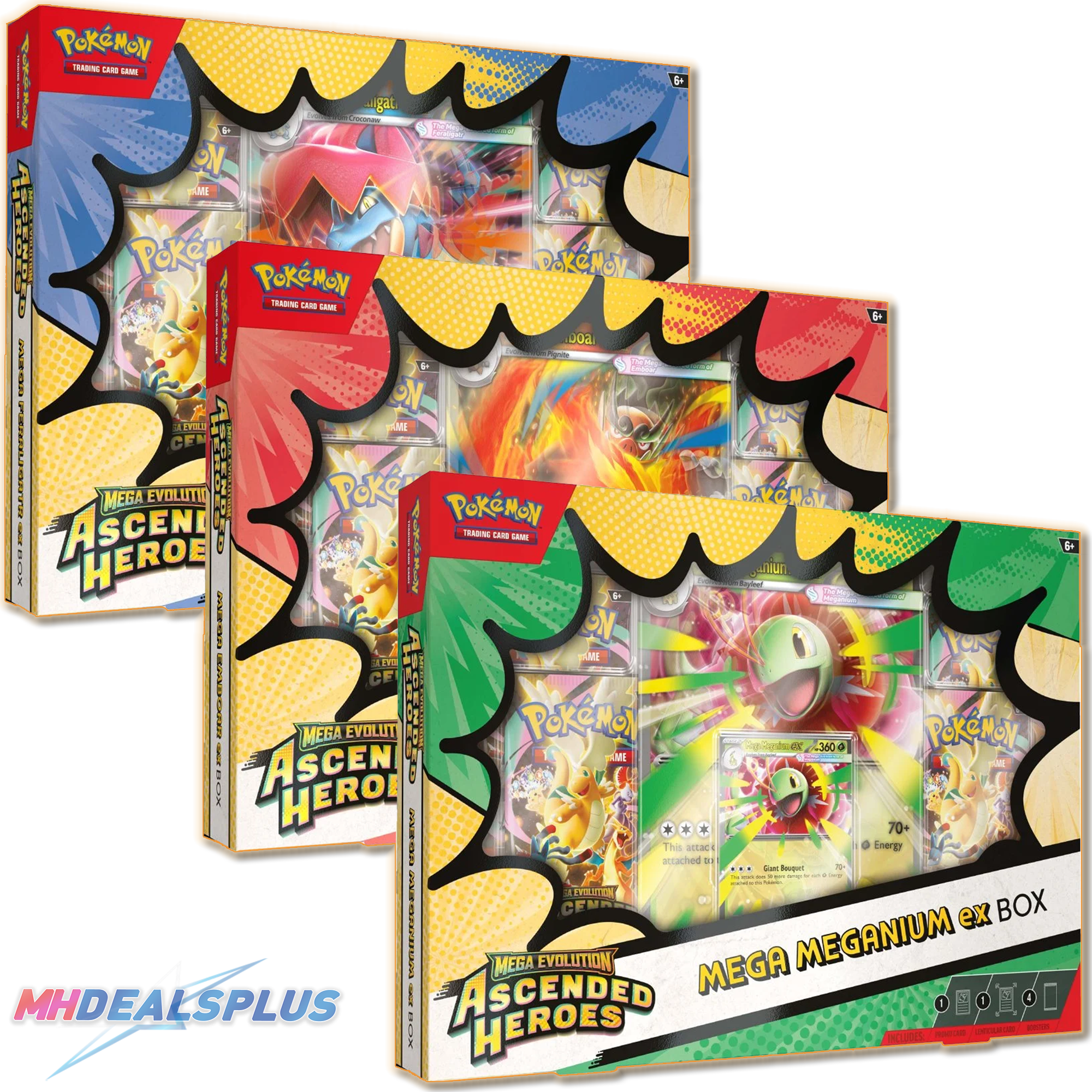 (Pre-Order) Pokemon Ascended Heroes Mega ex Box Set of 3 (Mega Meganium ex. Mega Emboar ex. Mega Feraligatr ex)